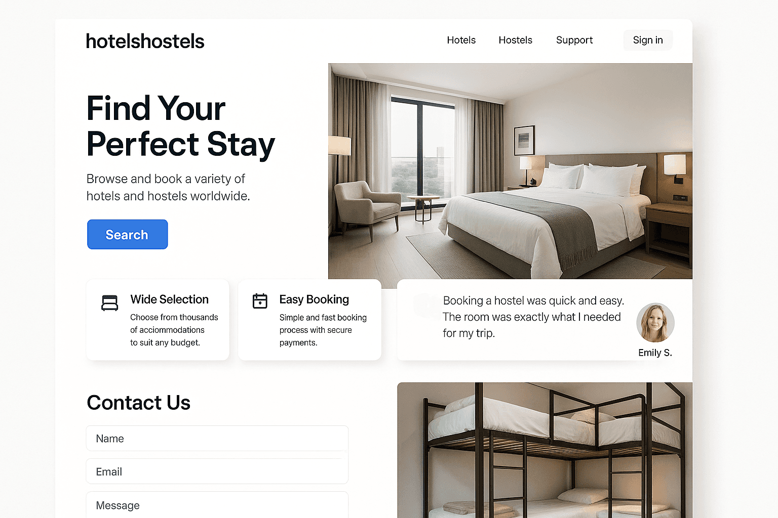 hotelshostels.com website mockup